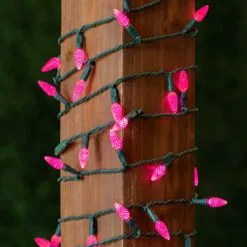 Pink 70 LED C6 Strawberry Mini Lights Commercial Grade On Green Wire -Holiday Lights Sales 0031681 pink 70 led c6 strawberry mini lights commercial grade on green wire