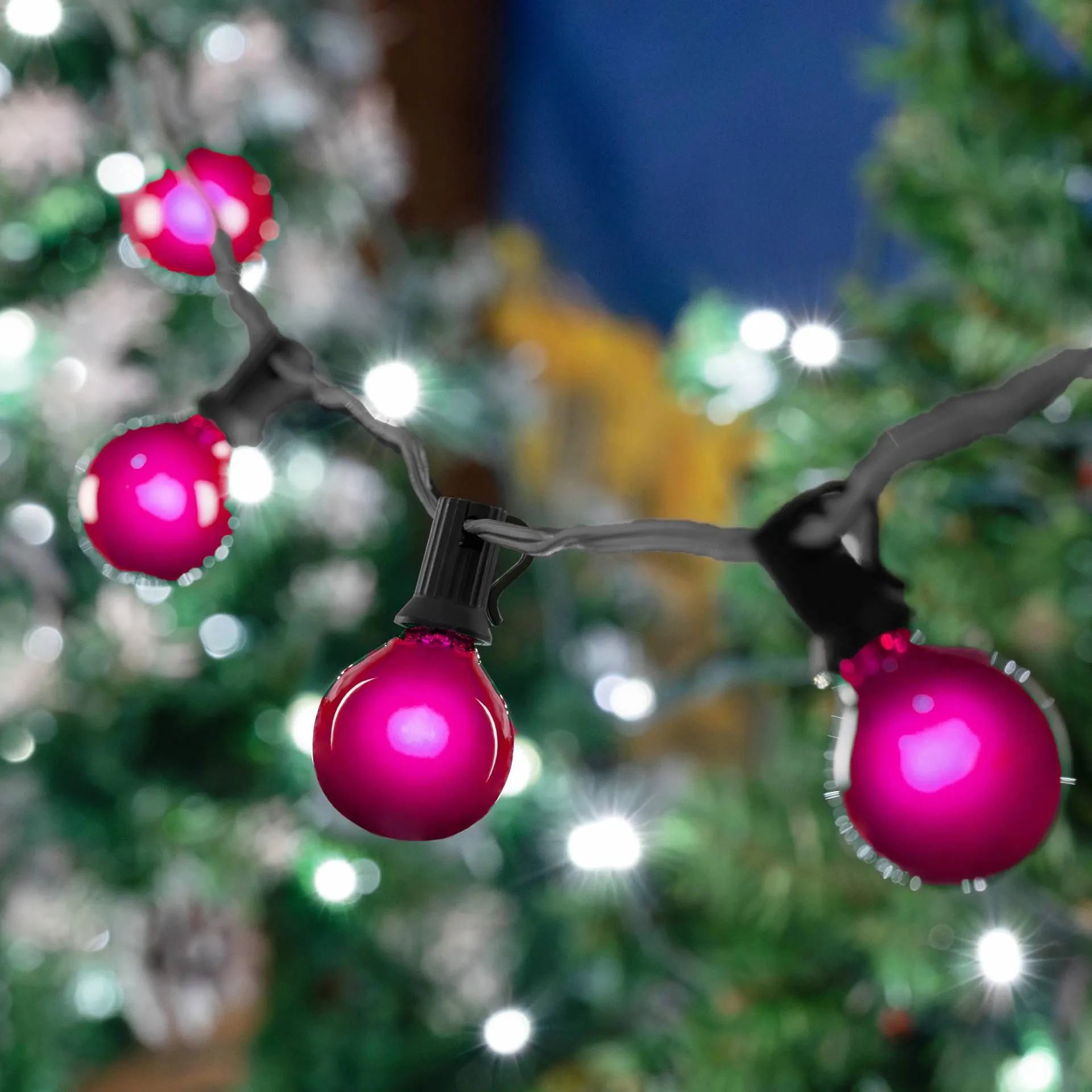 100 G40 Globe String Light Set With Purple Bulbs On Black Wire 9 100 G40 Globe String Light Set With Purple Bulbs On Black Wire - Image 9