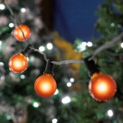 100 G40 Globe String Light Set With Orange Bulbs On Black Wire -Holiday Lights Sales 0032395 100 g40 globe string light set with orange bulbs on black wire
