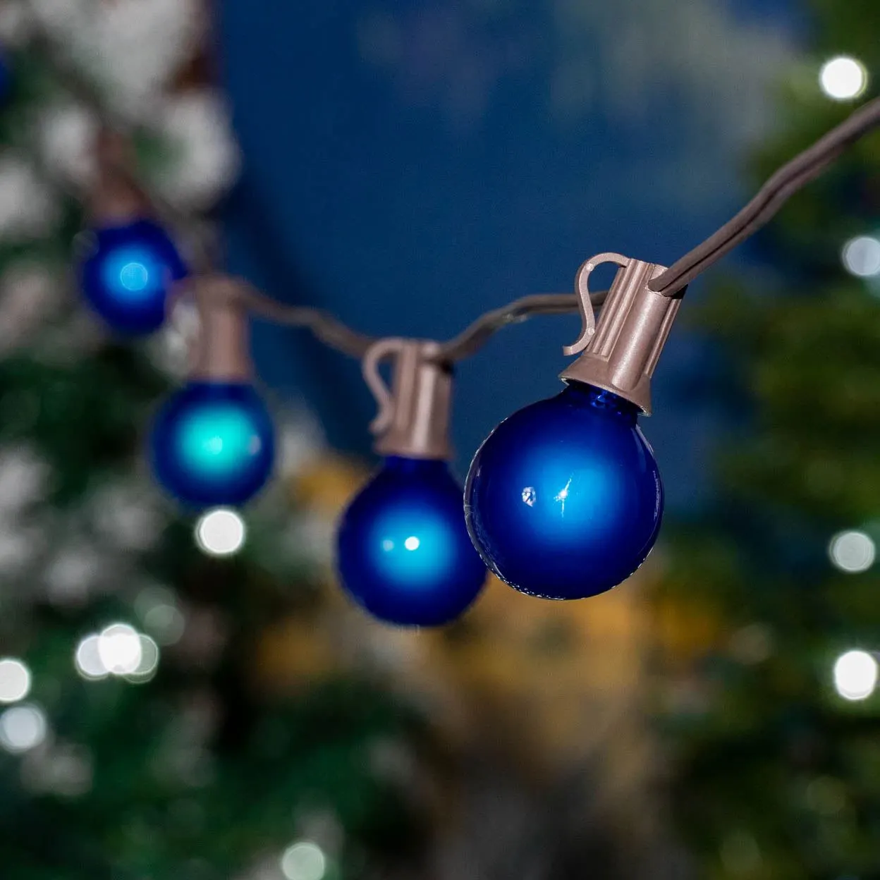 100 G40 Globe String Light Set With Blue Bulbs On Brown Wire 9 100 G40 Globe String Light Set With Blue Bulbs On Brown Wire - Image 9
