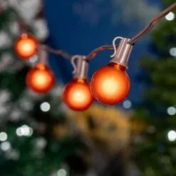 100 G40 Globe String Light Set With Orange Bulbs On Brown Wire -Holiday Lights Sales 0032621 100 g40 globe string light set with orange bulbs on brown wire