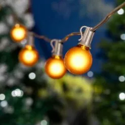 100 G40 Globe String Light Set With Yellow Bulbs On Brown Wire -Holiday Lights Sales 0032623 100 g40 globe string light set with yellow bulbs on brown wire