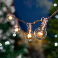 100 G40 Globe String Light Set With Clear Bulbs On Brown Wire -Holiday Lights Sales 0032626 100 g40 globe string light set with clear bulbs on brown wire