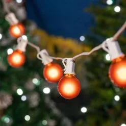 100 G40 Globe String Light Set With Orange Satin Bulbs On White Wire -Holiday Lights Sales 0032632 100 g40 globe string light set with orange satin bulbs on white wire