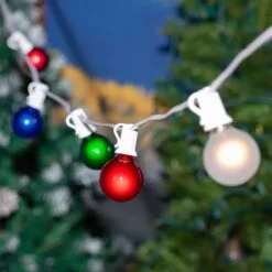 100 G40 Globe String Light Set With Multi Colored Satin Bulbs On White Wire -Holiday Lights Sales 0032636 100 g40 globe string light set with multi colored satin bulbs on white wire