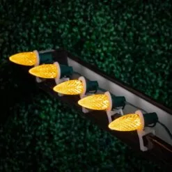 25 Light String Set With Yellow LED C9 Bulbs On Green Wire -Holiday Lights Sales 0032690 25 light string set with yellow led c9 bulbs on green wire