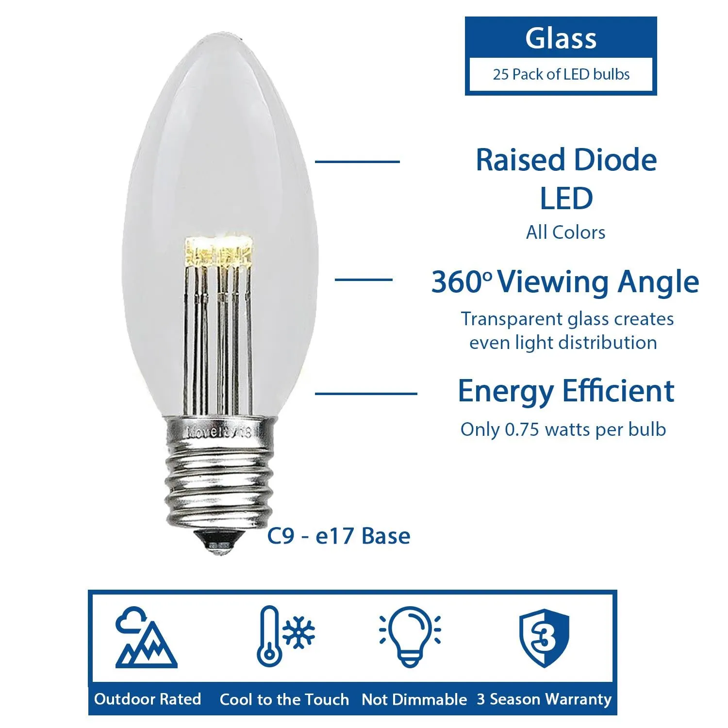 Warm White Smooth Glass C9 LED Bulbs - 25pk 6 Warm White Smooth Glass C9 LED Bulbs - 25pk - Image 6