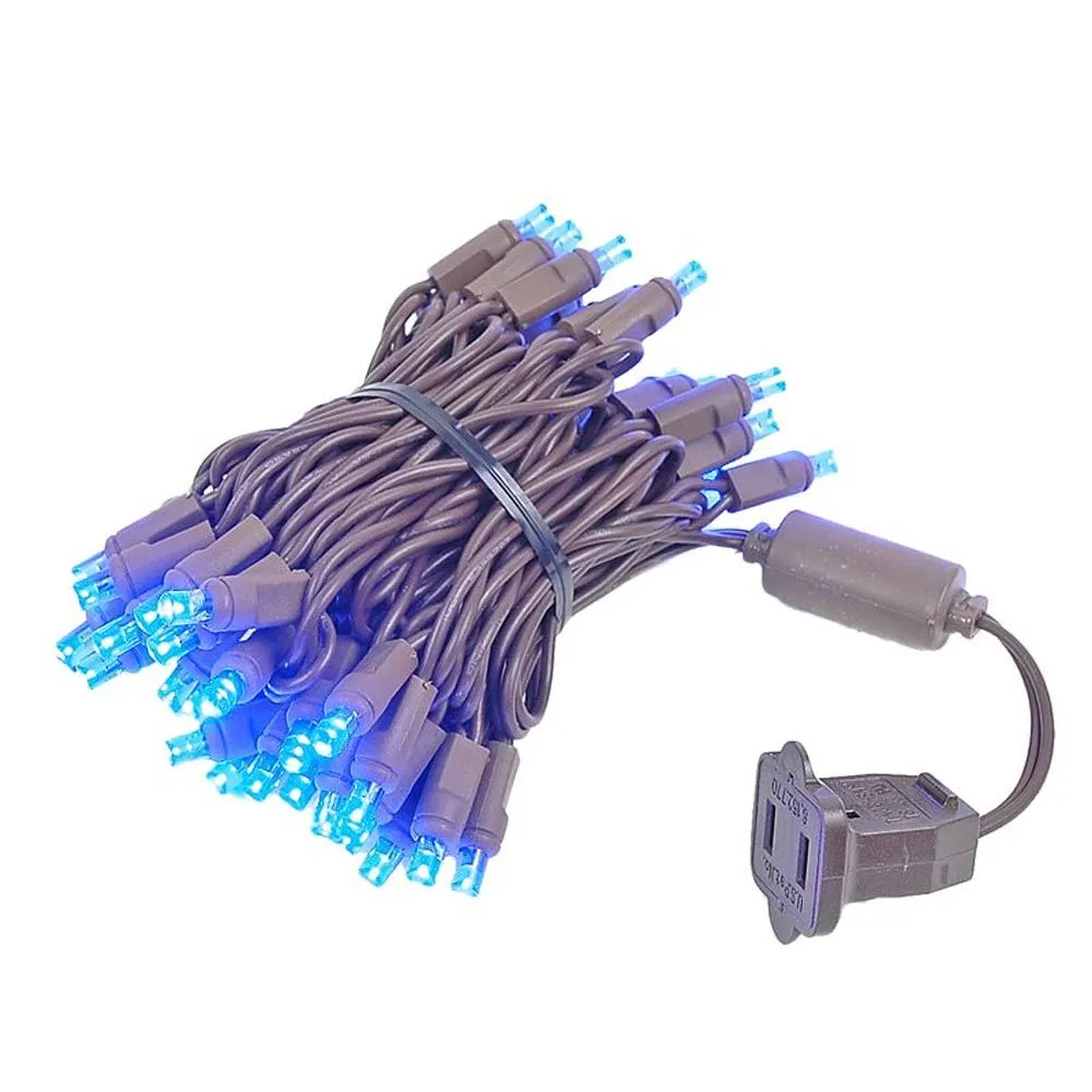 50 LED Blue LED Christmas Lights 11' Long On Brown Wire 2 50 LED Blue LED Christmas Lights 11' Long On Brown Wire - Image 2