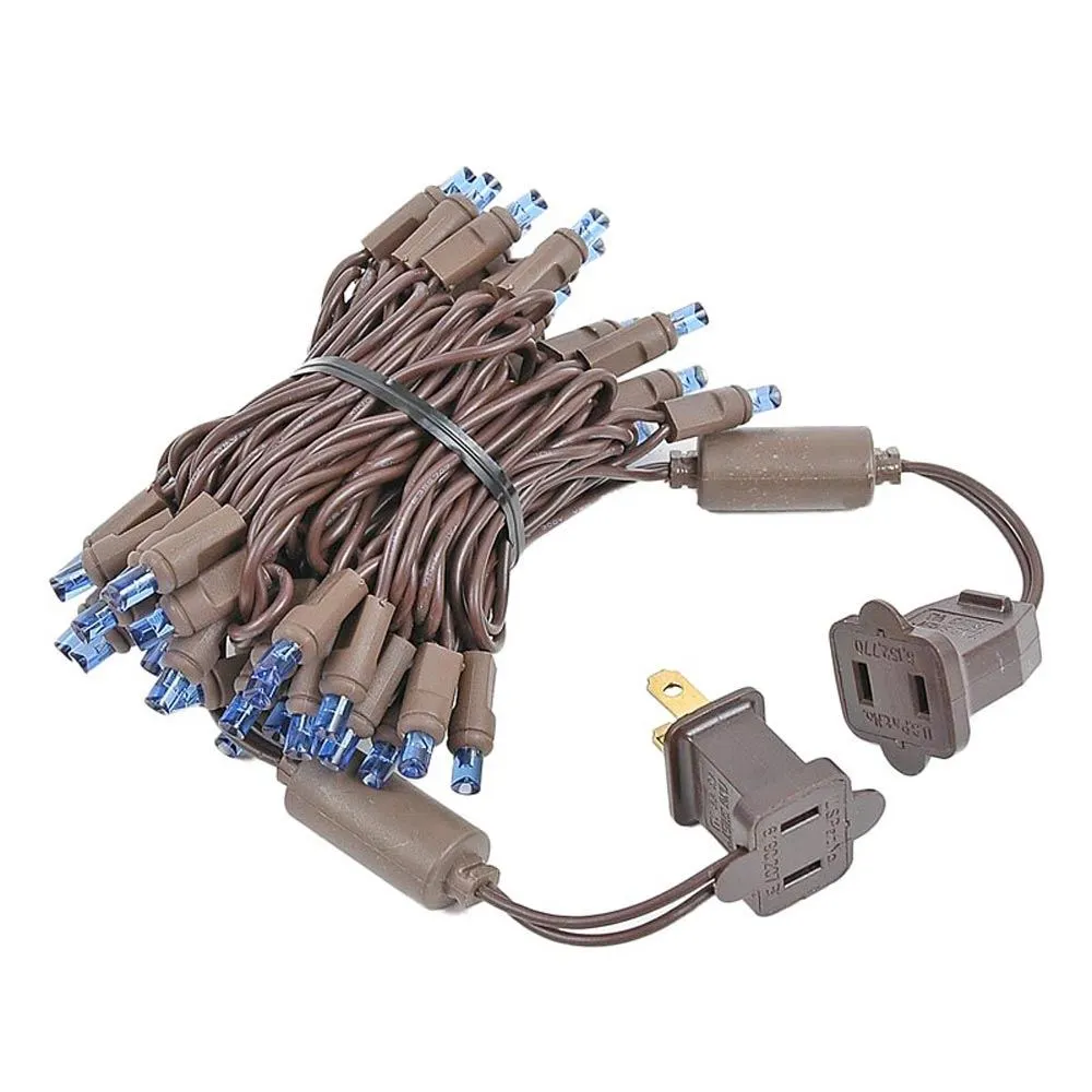 50 LED Blue LED Christmas Lights 11' Long On Brown Wire 3 50 LED Blue LED Christmas Lights 11' Long On Brown Wire - Image 3