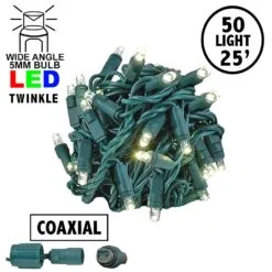 Twinkling Coaxial 50 LED Warm White 6" Spacing Green Wire