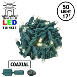 Twinkling Coaxial 50 LED Warm White 4" Spacing Green Wire