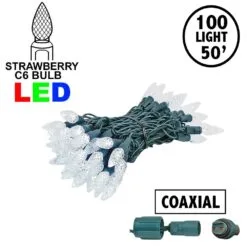 Coaxial Pure White 100 LED C6 Strawberry Mini Lights Commercial Grade On Green Wire