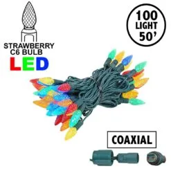 Coaxial Multi Color 100 LED C6 Strawberry Mini Lights Commercial Grade On Green Wire
