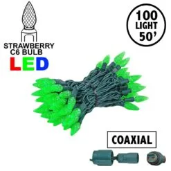 Coaxial Green 100 LED C6 Strawberry Mini Lights Commercial Grade On Green Wire