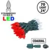 Coaxial Red/Pure White 70 LED C6 Strawberry Mini Lights Commercial Grade On Green Wire