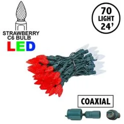 Coaxial Red/Pure White 70 LED C6 Strawberry Mini Lights Commercial Grade On Green Wire