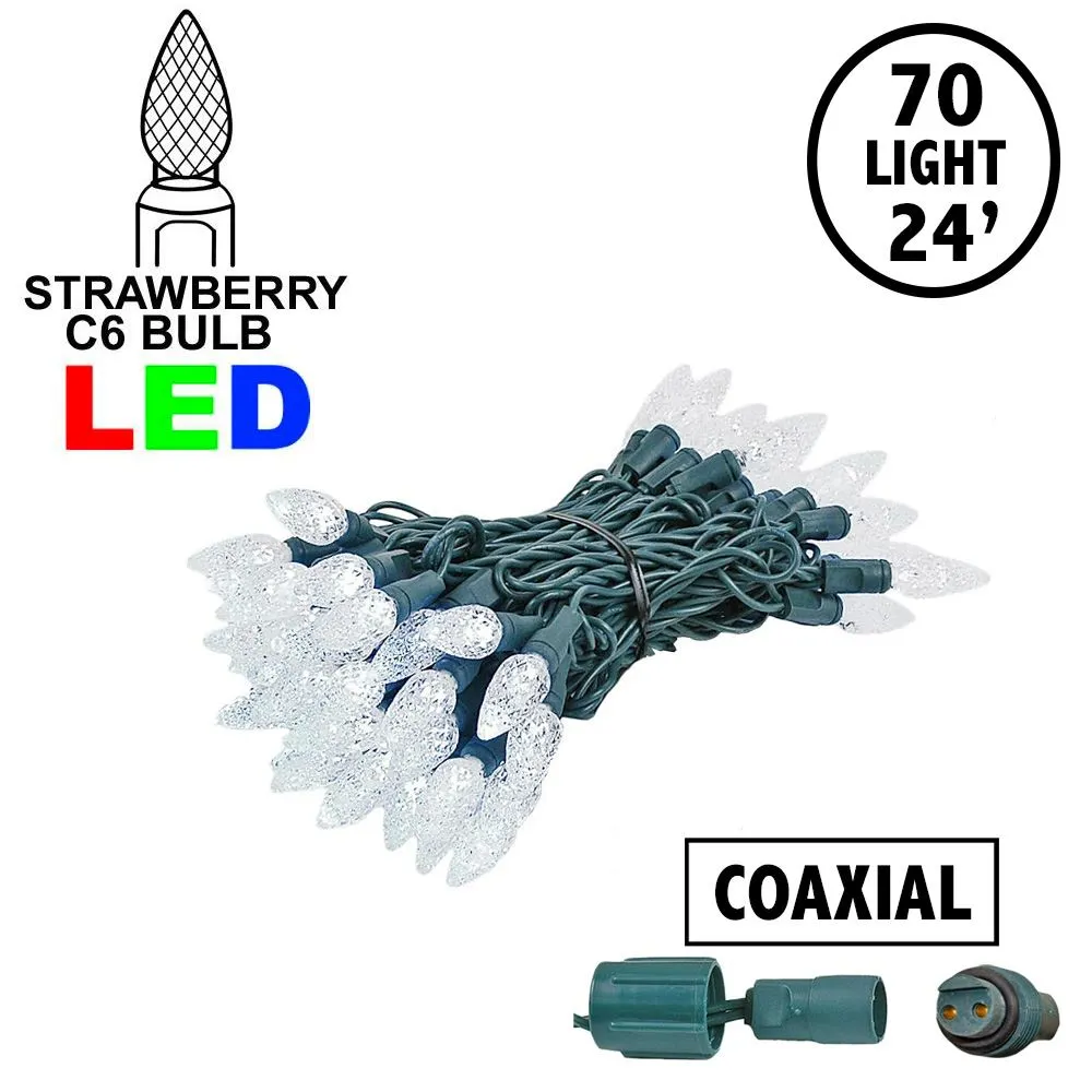 Coaxial Pure White 70 LED C6 Strawberry Mini Lights Commercial Grade On Green Wire 1 Coaxial Pure White 70 LED C6 Strawberry Mini Lights Commercial Grade On Green Wire
