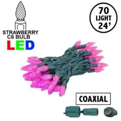 Coaxial Pink 70 LED C6 Strawberry Mini Lights Commercial Grade On Green Wire