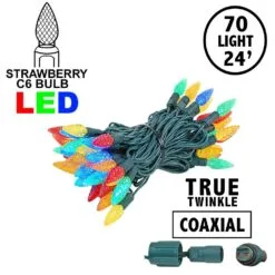 Coaxial *NEW* True Twinkle Multi Color 70 LED C6 Strawberry Mini Lights Commercial Grade On Green Wire