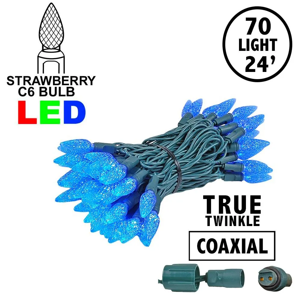 Coaxial *NEW* True Twinkle Blue 70 LED C6 Strawberry Mini Lights Commercial Grade On Green Wire 1 Coaxial *NEW* True Twinkle Blue 70 LED C6 Strawberry Mini Lights Commercial Grade On Green Wire