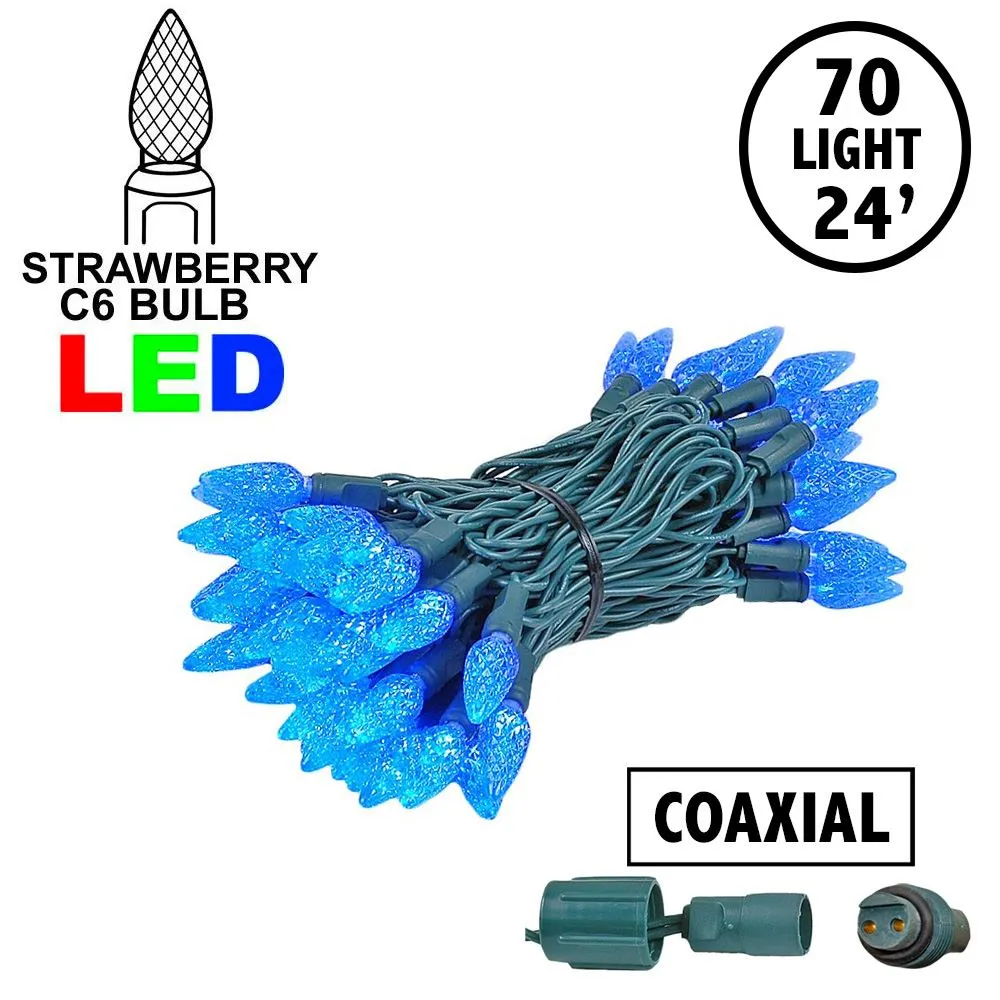 Coaxial Blue 70 LED C6 Strawberry Mini Lights Commercial Grade On Green Wire 1 Coaxial Blue 70 LED C6 Strawberry Mini Lights Commercial Grade On Green Wire