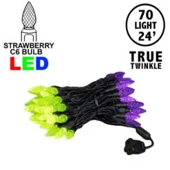 *NEW* True Twinkle Purple/Lime 70 LED C6 Strawberry Mini Lights Commercial Grade On Black Wire