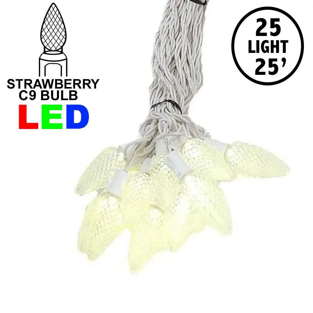 25 Warm White LED C9 Pre-Lamped String Lights On White Wire 1 25 Warm White LED C9 Pre-Lamped String Lights On White Wire