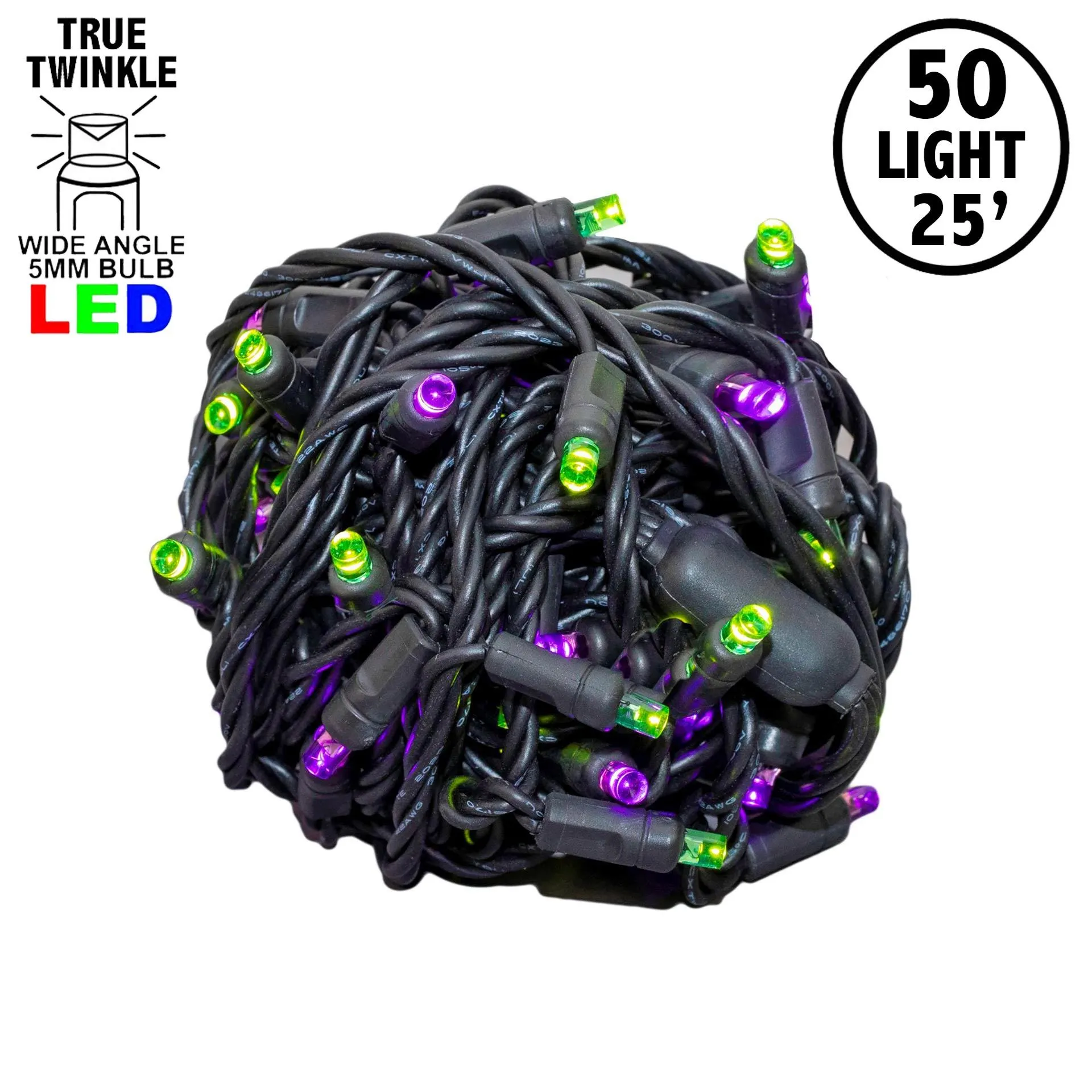 *NEW* True Twinkle LED Mini Lights 50 LED Purple & Lime 25' Long Black Wire 1 *NEW* True Twinkle LED Mini Lights 50 LED Purple & Lime 25' Long Black Wire