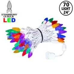 Rainbow 70 LED C6 Strawberry Mini Lights Commercial Grade On White Wire