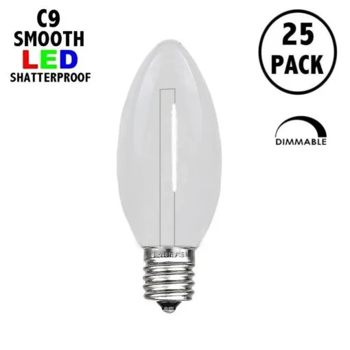Pure White C9 LED Plastic Filament Replacement Bulbs 25 Pack -Holiday Lights Sales 0034335 pure white c9 led plastic filament replacement bulbs 25 pack
